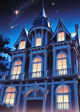 Victorian House at Night