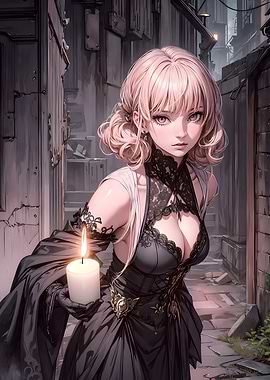 Anime Girl with Candle in Alleyway