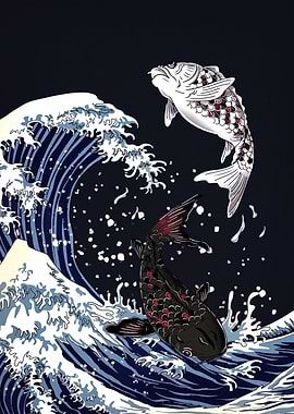 Koi Fish and Wave Art