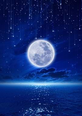 Full Moon Over Ocean at Night