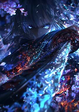Anime Girl with Sword and Blue Eyes