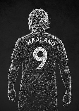 Haaland Number 9 Sketch Scribble Art