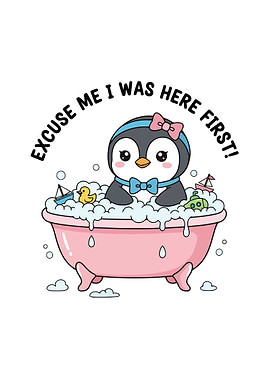 Cute Penguin in Bathtub Illustration