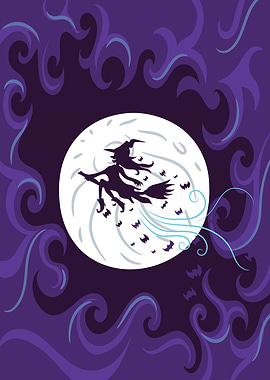 Witch Flying on Broomstick Silhouette