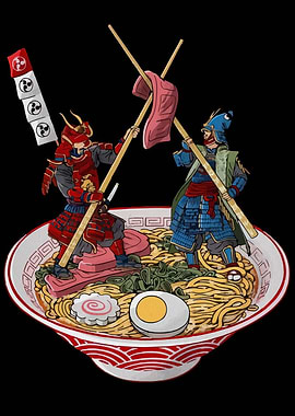 Samurai Ramen Bowl Illustration