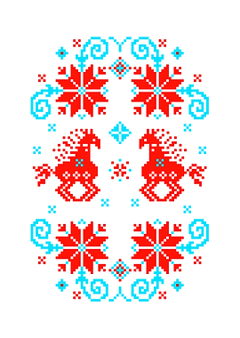 Pixelated Horse and Floral Pattern