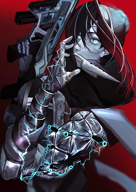 Anime Girl with Gun and Lightning