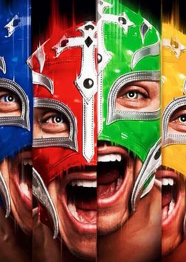 Rey Mysterio Colorful Luchador Mask Collage