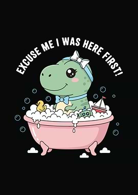 Cute Dinosaur in Bathtub Illustration