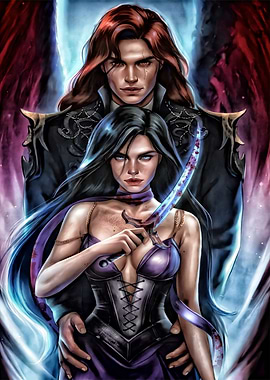 Fantasy Warrior Couple with Bloody Sword