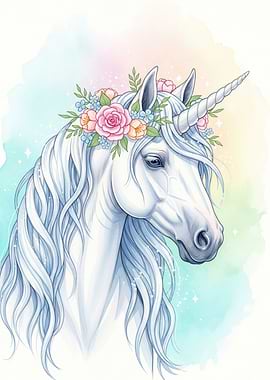 Elegant Unicorn with Floral Crown