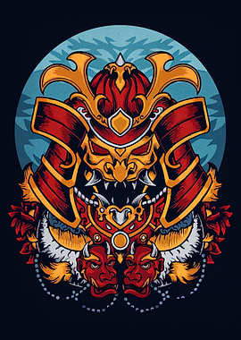 Samurai Helmet with Demon and Floral Details