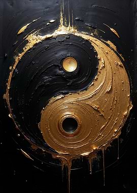 Yin Yang Symbol in Gold and Black