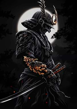 Samurai Warrior in Moonlight