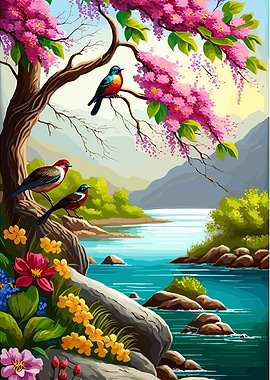 Birds and Blossoms by the River