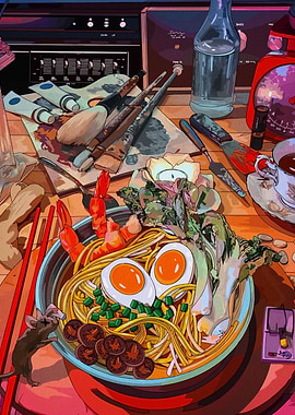 Ramen Still Life with Artist's Tools