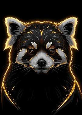 Glowing Red Panda Portrait on Black