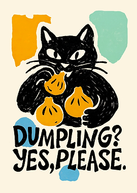 Cat with Chinese Dumplings Poster