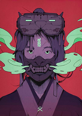 Cyberpunk Samurai Portrait with VR Headset