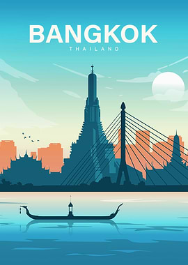 Bangkok Thailand Skyline Travel Poster