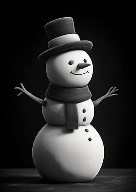 Monochrome Snowman with Top Hat