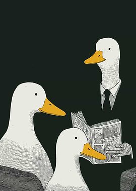 Ducks in Suits Reading Newspaper