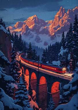 Winter Train Journey Through Snowy Mountains