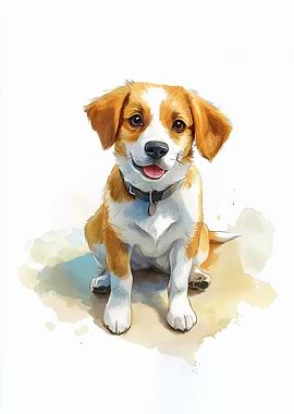 Cute Puppy Watercolor Portrait