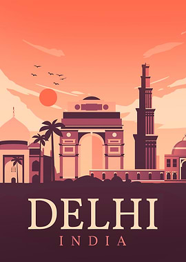 Delhi India Skyline Illustration
