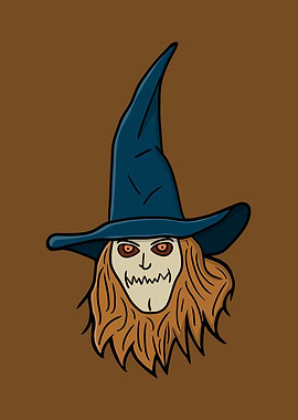 Cartoon Scarecrow Witch Head with Blue Hat