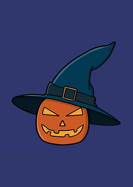 Cartoon Pumpkin with Witch Hat
