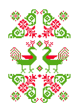 Pixelated Birds and Floral Pattern