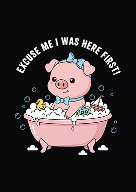Cute Pig in Bathtub Illustration