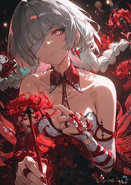 Girl with Red Spider Lilies