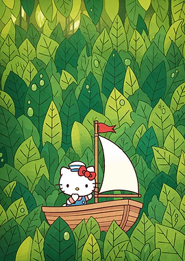 Hello Kitty Through Green Leaves