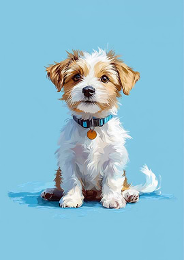 Cute Puppy Portrait on Blue Background