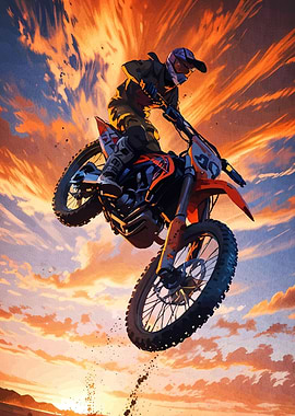 Motocross Rider Jumping Sunset