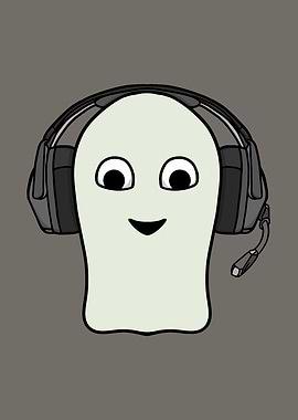Cartoon Ghost with Gaming Headset