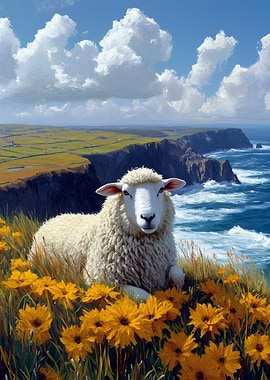 Sheep in a field of flowers