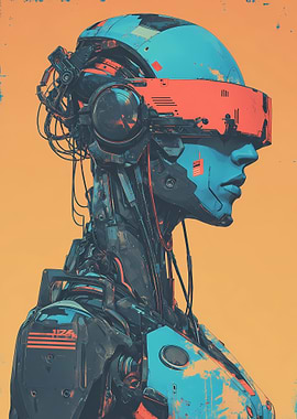 Self Diagnostic V2. - Cyberpunk Robot Portrait with Orange Visor