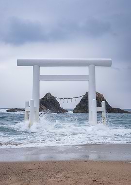 Japanese Torii Gate on the Beach