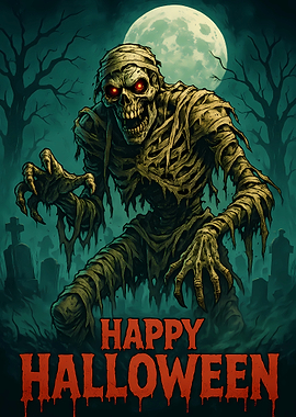 Happy Halloween Mummy in Graveyard