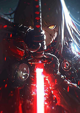 Anime Warrior with Katana and Blood