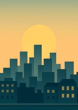 Cityscape Silhouette at Sunset