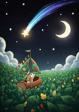 Rabbit sailing starry night