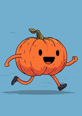 Cartoon Pumpkin Running on Blue Background