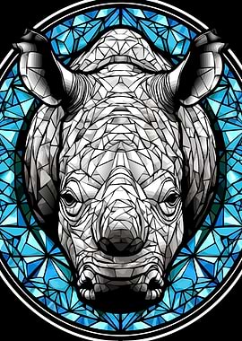 Geometric Rhino Head with Blue Background