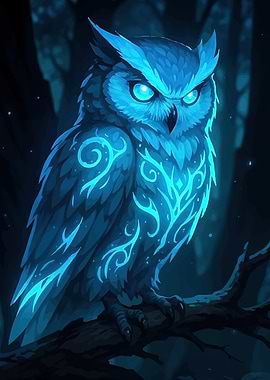 Glowing Blue Owl Branch