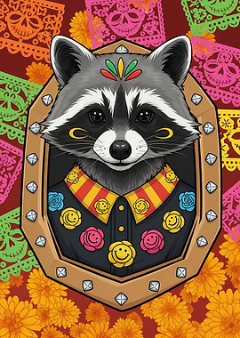 Cheeky Raccoon Calavera Portrait