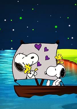 Snoopy and Woodstock Sailing with Hearts